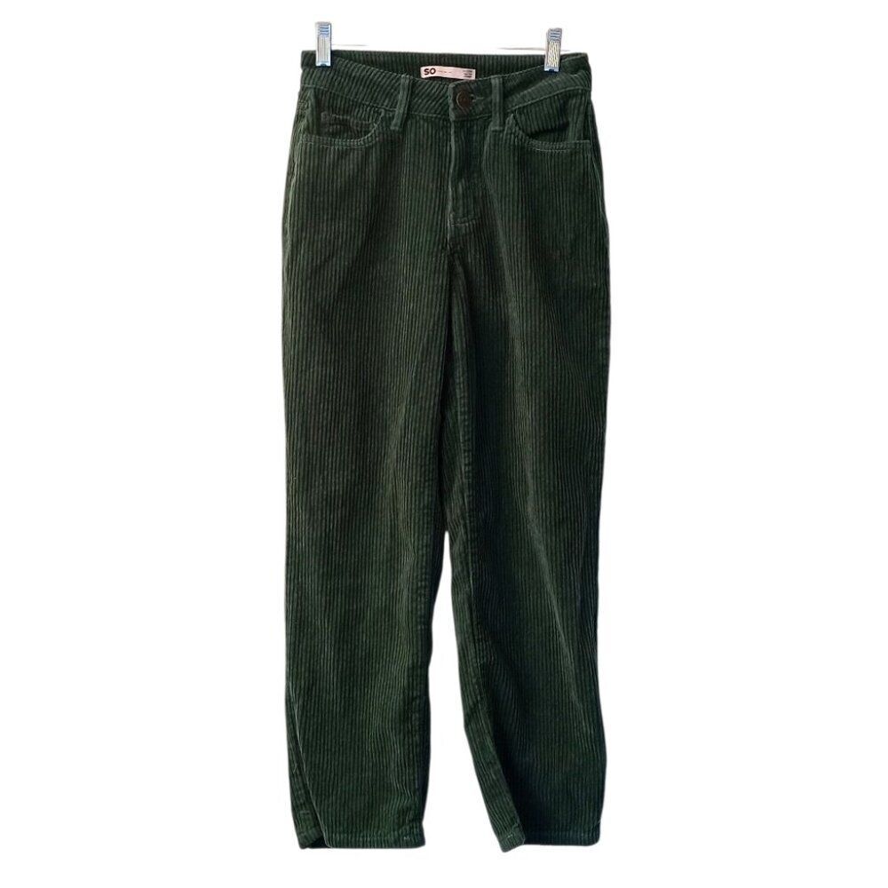 Juniors So Goods For Life Green Ribbed Courdoroy High Rise Straight Pants 3/26